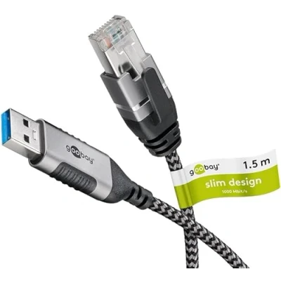 Abbildung von Goobay 74394, USB 3.0 type A, RJ45, 1.5 m, Black, Silver