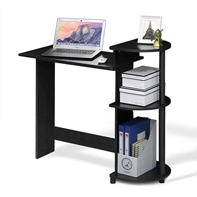 Abbildung von Furinno Compact Computer Schreibtisch, PC Tisch, Bürotisch, mit Regalen, Americano/Schwarz, 99 (Breite) x 85.3 (Höhe) 39.4 (Tiefe) cm