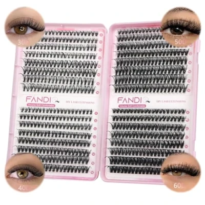 Abbildung von FANDIQ Individual Eyelashes 640pcs Natural Cluster Lashes 30D+40D+50D+60D Fluffy Eyelash Extensions Wispy DIY Lash for Beginners(C01)