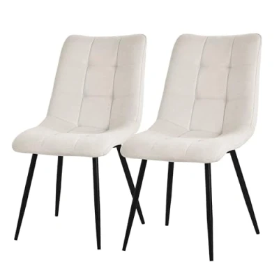 Abbildung von ML Design Esszimmerstühle 2er Set Beige, Wohnzimmerstühle mit Stoffbezug und schwarzen Metallbeinen, Küchenstühle Rückenlehne, Polsterstühle für Esszimmer Wohnzimmer Küche Büro, Gepolsterte Sessel