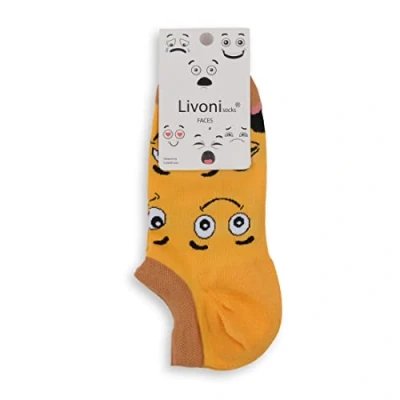 Abbildung von Livoni Unisex Cotton Sneaker Socks with Colorful and Fun Designs, Size: 39 42, Model Name: Faces Low