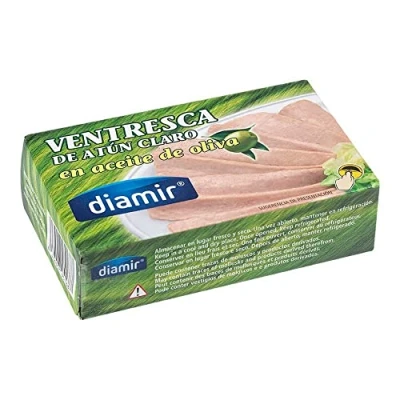 Abbildung von Bauchfleisch vom hellen Thunfisch in Olivenöl Ventresca Atun en Aceite Oliva