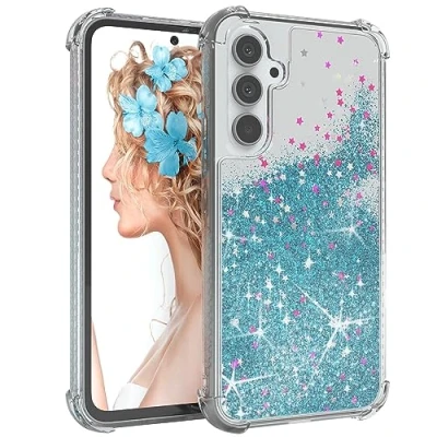 Abbildung von EAZY CASE Glitzer Hülle kompatibel mit Samsung Galaxy A54 Silikon Hülle, stoßfestes Abdeckung, Innenschutz, Displayschutz, Kameraschutz, Schocksichere Schutzhülle in Glitter Blau