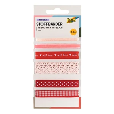 Abbildung von folia Geschenkbänder Rosy Love rot/weiß