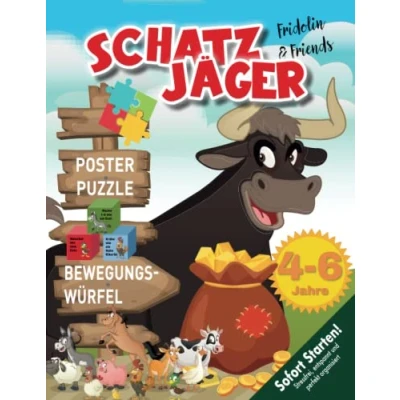 Abbildung von Die Schatzjäger Tierische Schnitzeljagd (Kindergeburtstag 4 6 Jahre): Erlebe eine kreative Schatzsuche mit Fridolin &amp; Friends Bewegungswürfel, kniffligen Rätseln, Spielen (Bravo Schatzsuche)