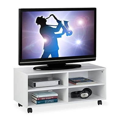 Abbildung von relaxdays TV Board mit 4 Fächern rollbar