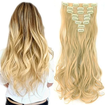 Abbildung von SEGO Clip in Extensions Haarverlängerung Haarteil 8 Tressen wie Echthaar gewellt Golden Mix Bleichblond 24&quot;(61cm)