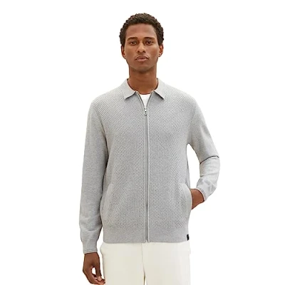 Abbildung von TOM TAILOR Herren 1038196 Strickjacke mit Reißverschluss im College Stil, 13160 Knitted Navy Melange, M