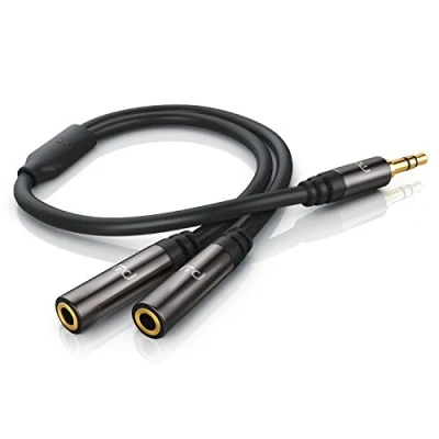 Abbildung von CSL Uplink 0,15m Audio Klinke Y Adapter Voll Metallstecker passgenau 3,5mm Klinken Stecker zu 2X Buchse Splitter Verteiler AUX Audioadapter HQ Premium Series