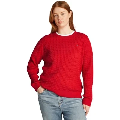 Abbildung von Tommy Hilfiger Curve Cable Sweater Strickpullover, Damen, Größe: 46, Primary red