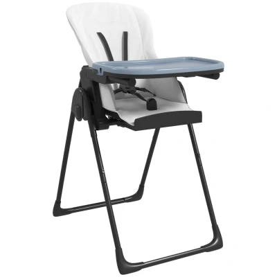 Abbildung von ZONEKIZ Hochstuhl Babyhochstuhl klappbarer, 5 Punkt Gurte Kunstleder Schwarz (Set, 1 St), 70L x 53B 107H cm