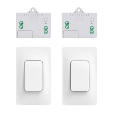 Abbildung von Cerhot US funk lichtschalter set outdoor funkschalter 230v lichttaster wandschalter fernbedienung batterielos kabellose funktaster für Lichter (US 1Gang 2V2 A)