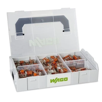 Abbildung von WAGO Verbindungsklemmen Set 887 851 230 teilig, mit verschiedenen der Serie 221 für alle Leiterarten, in praktischer L BOXX Mini