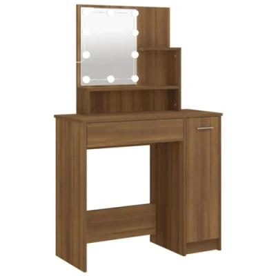Abbildung von vidaXL Schminktisch mit LED Braun Eiche 86,5x35x136cm