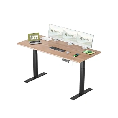 Abbildung von E.For.U® Höhenverstellbarer Schreibtisch 180x80 cm, 2 Motoren, Stabiler Höhenverstellbar Elektrisch Mit Fach Teleskop, 4 Memory Steuerung, Tischplatte (Schwarz + Nussbaum)
