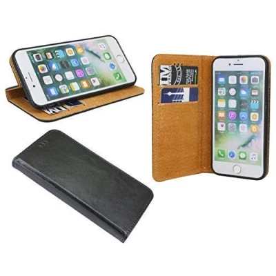 Abbildung von cofi1453 Elegante ECHT Leder Buch Tasche Hülle kompatibel mit Samsung Galaxy A71 (A715F) in Schwarz Wallet Book Style Cover Schale