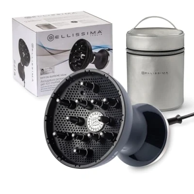 Abbildung von Bellissima Diffon Supreme Deluxe, Heißluftdiffusor für lockiges Haar, Keramik mit Keratin Technologie, XL Diffusor, 3 Temperaturen + Ionisator, schonendes Trocknen, Beauty Bag