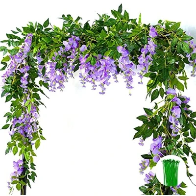 Abbildung von ZEACCT 2 Stück Künstliche Blumenrebe 2M / 6,5 Fuß Gefälschte Glyzinie Hängende Rebe Blumenranke, Verwendet für Wanddekoration, Hochzeit zu Hause, Garten, Partydekoration (lila)