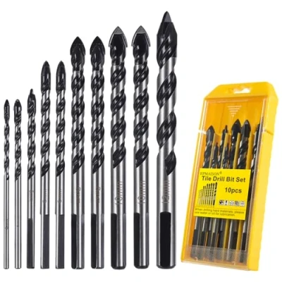 Abbildung von HPMAISON Fliesenbohrer Glasbohrer Set, 10 Stück Set für Porzellan, Keramik, Fliesen, Beton, Ziegelwand, Glas, Spiegel, Kunststoff, Mauerwerk und Holz (3,4,5,6,6,8,8,10,10,12mm)