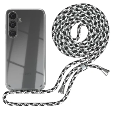 Abbildung von EAZY CASE Handykette kompatibel mit Samsung Galaxy S24 Plus Kette zum Umhängen für Hülle Band aus Silikon stoßfeste transparente Handyhülle als Fallschutz in Schwarz Camouflage