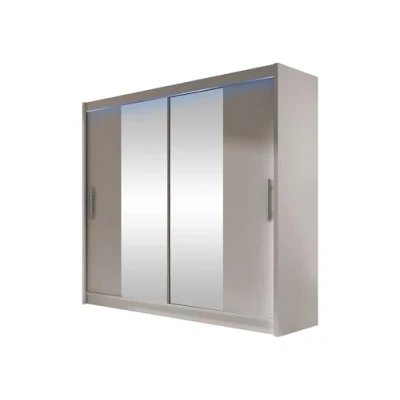 Abbildung von Mirjan24 Kleiderschrank London II mit Spiegel und RGB LED Beleuchtung, Schwebetürenschrank, Modernes Schlafzimmerschrank 180x215x58cm, Garderobe (Cashmere)