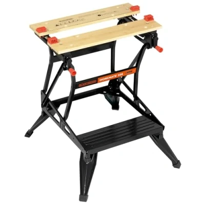 Abbildung von BLACK+DECKER flexible Werkbank für Werkstatt Sägebock klappbar als Werkstatteinrichtung mit großer Arbeitsfläche Höhenverstellbar 160 kg belastbar/Arbeitsfläche: 25,0 x 61,0 cm WM536