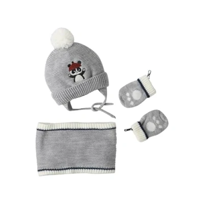 Abbildung von Vertbaudet Jungen Baby Set: Mütze, Rundschal &amp; Fäustlinge, Panda grau meliert 62/68