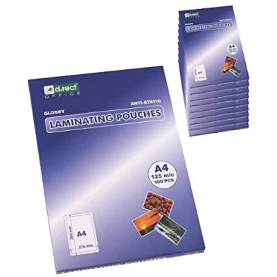 Abbildung von D.RECT Verpackung 10x100 Stück Transparent Laminierfolien Heißlaminierfolien glänzend DIN A4 125 Mikron