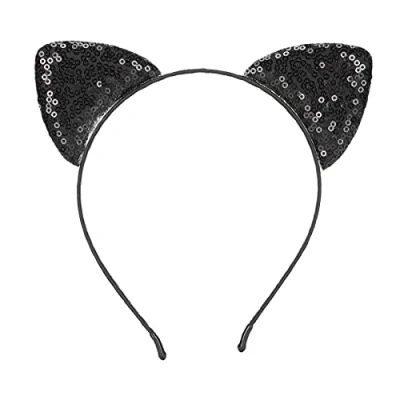 Abbildung von Katze Ohren Stirnband, Pailletten Stirnbänder Haarreif Katze, Glitzer Ohr Metall Haarreifen, Kopfschmuck für Frauen Mädchen Alltag und Partybedarf, Kostüm Karneval(04)