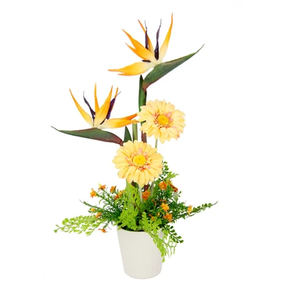 Abbildung von Kunstblume Arrangement Strelitzie/Gerbera, I.GE.A., Höhe 60 cm, Topf aus Keramik