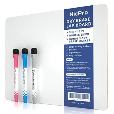 Abbildung von Nicpro Whiteboard Klein A4 (22 x 30 cm), Doppelseitiges Desktop Schreibtafel mit 3 Bunte Stifte, Schwamm, tragbares Mini für Kinder, Schüler, Klassenzimmer, Schulmaterial, Lernen