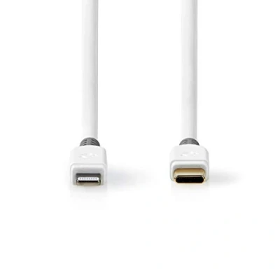 Abbildung von Nedis USB Kabel Apple Lightning 8 Pin Typ C ™ Stecker Vergoldet 1.00 m rund PVC Weiss/Grau Verpackung mit Sichtfenster