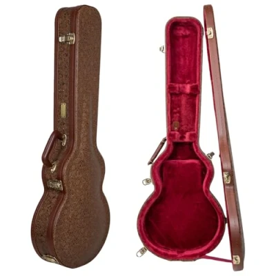 Abbildung von Crossrock Designer Series Holzetui für 335 Style 6 saitige Semi Hollow E Gitarre Sicherheitsschloss, Metallfüße, Stauraum Blütenbraun(CRW530SABQ)