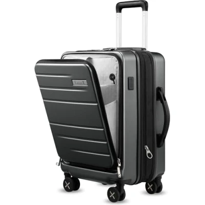 Abbildung von LUGGEX Handgepäck Koffer Hartschale aus PC Reisekoffer Trolley mit Laptopfach, 4 Spinner Doppel Rollen, 3 Stelliges Schloss, TSA, 55 cm, Schwarz