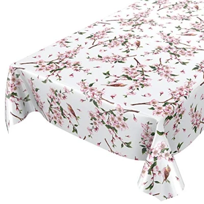 Abbildung von ANRO Tischdecke Wachstuch Blumen Weiß Robust Wasserabweisend Breite 140 cm, Glatt