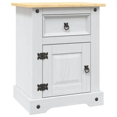 Abbildung von vidaXL Kiefer Nachtschrank Mexiko Stil Corona mit 1 Schublade Nachttisch Nachtkonsole Nachtkommode Schlafzimmer Kommode Schrank Weiß 53x39x67 cm