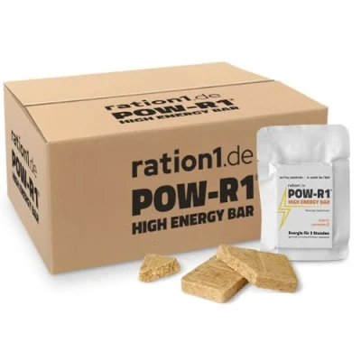 Abbildung von ration1 High Energy Bar 180x 60g, POW R1® Hochkalorischer Energieriegel, vegan &amp; laktosefrei, Notfallnahrung, Outdoor Survival Kit, MRE Langzeitvorrat für Prepper, Camping, Festival Trekking