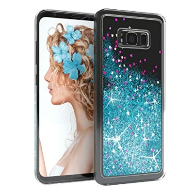 Abbildung von EAZY CASE Hülle kompatibel mit Samsung Galaxy S8 Plus Schutzhülle Flüssig Glitzer, Handyhülle, Schutzhülle, Back Cover Glitter Flüssigkeit, aus TPU/Silikon, Transparent/Durchsichtig, Blau