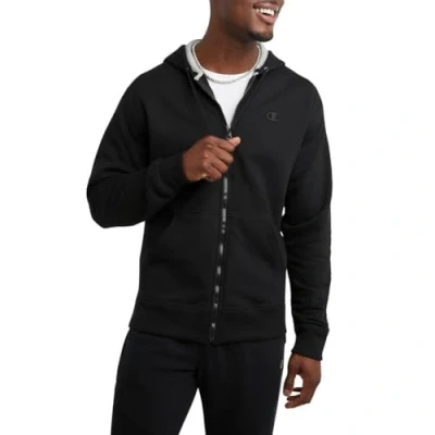 Abbildung von Champion Herren Powerblend Hoodie mit durchgehendem Reißverschluss Aufwärmen oder Trainingsjacke, Schwarz 407d55, Large