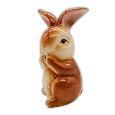 Abbildung von Wichtelstube Kollektion XL Osterhase braun glasiert Osterdeko für innen und außen Keramik Deko 21 x 10 11, 5 cm