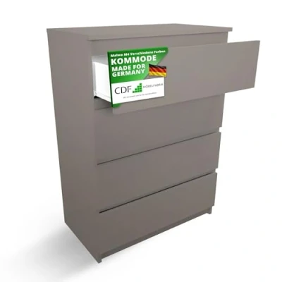 Abbildung von CDF Kommode Malwa M4 Farbe: Lehm (grau) Schrank für Dokumente, Kleinigkeiten Ideal Wohnzimmer, Schlafzimmer, Kinderzimmer, Jugendzimmer 4 geräumige Schubladen