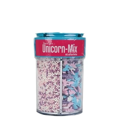 Abbildung von Decocino Streusel Mix EinhornMix ZuckerPerlen StreuKonfetti TortenDeko KuchenDeko MuffinDeko EinhornDeko für Fondant Zuckerwatte CakePops, 90 gramm