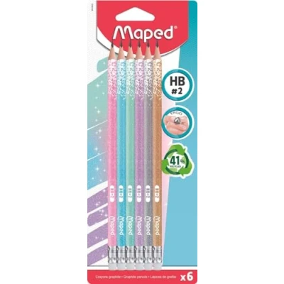 Abbildung von Maped 6x ergonomischer Drei Kant Bleistift BLACK&#039;PEPS mit Glitzer Schaft HB mittel, 1 stück (6er Pack)