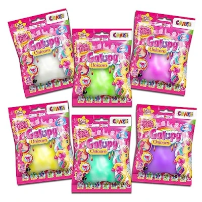 Abbildung von CRAZE Magic Slime FOILBAG Schleim Kinder 6er Set mit Glitzer &amp; Galupy Einhorn Figur Überraschung, Kit im 6X 75ml Beutel
