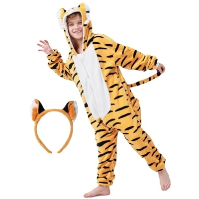 Abbildung von Corimori Jumpsuit Flauschiges Tiger Kostüm für Kinder mit Haarreif (2 tlg) Jumpsuit, Pyjama, Fasching, Kigurumi, Tierkostüme, &quot;Makari&quot;