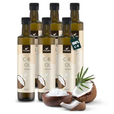 Abbildung von FOODIN MCT Öl C8, 3000ml Kokosöl, am besten für ketogene Ernährung, Ketone zum Trinken, 3x mehr (100% C8), Kokosöl flüssig und geschmacksneutral (6 x 500ml)