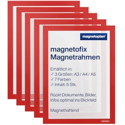 Abbildung von magnetoplan magnetofix Sichtfenster Format DIN A4 VE 5 Stk Rahmen rot