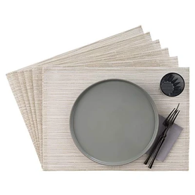 Abbildung von APS 60525 Tischset, 33 x 45 cm, 6er Set Schmalband Platzdeckchen aus Kunststoff, PVC, hitzebeständige, rutschfeste Tischmatten, abwaschbare, wasserabweisende Platzsets, weiß