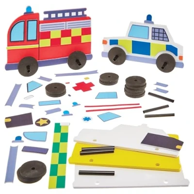 Abbildung von Baker Ross FN062 Schiebesets für Einsatzfahrzeuge 5er Pack, kreative Bastelsets Kinder zum Basteln