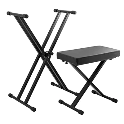 Abbildung von TIGER KAP PK2 Keyboardständer &amp; Hocker im Pack Höhenverstellbarer doppelstrebiger X Frame Klavierhocker in einer Packung